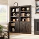 thumbnail image 5 of Compact 5-tier estilo rural wood estante de libros con abiertos estantes y doors vintage para exposición gabinete para living rooms bedrooms apartments y offices (dark oak), 5 of 7
