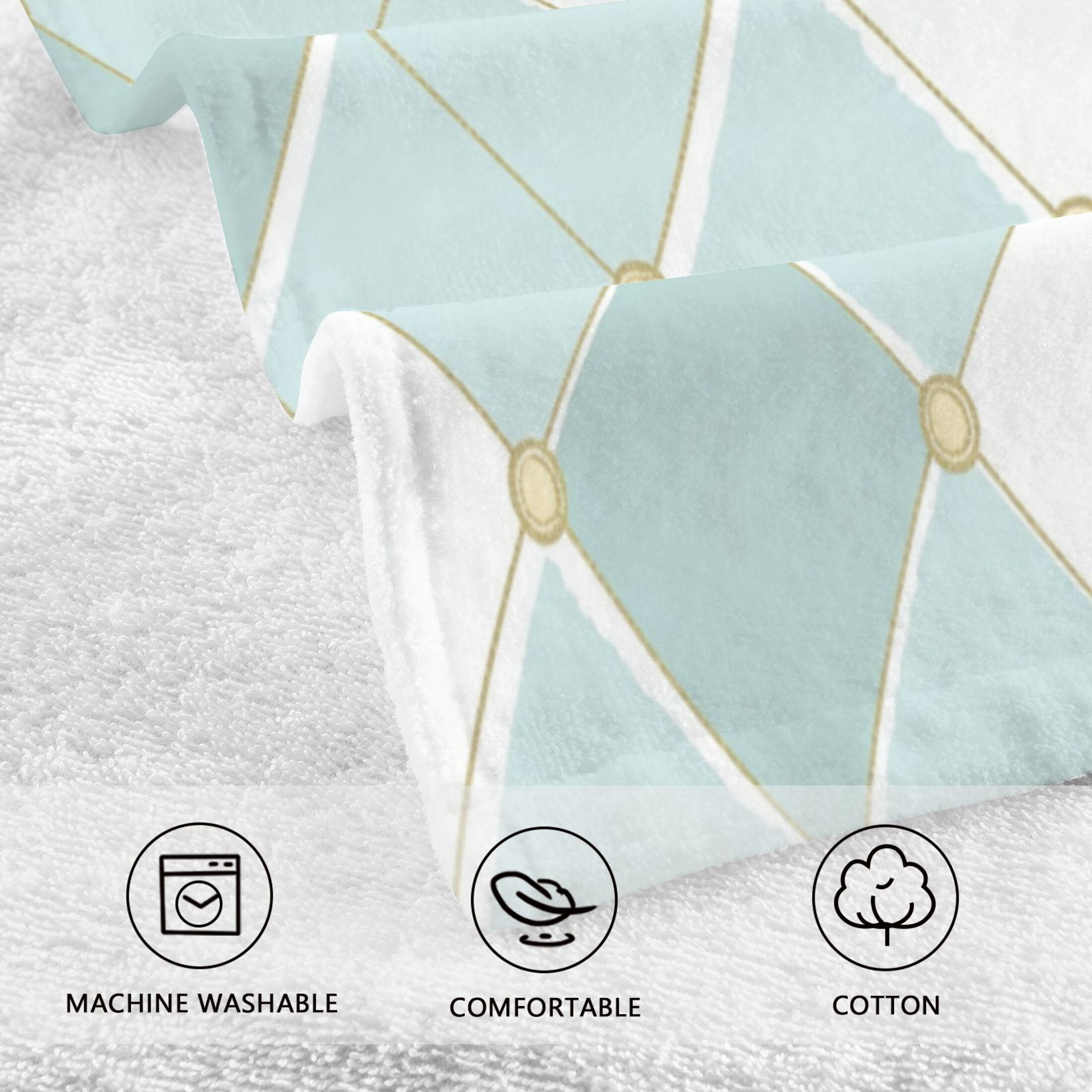 2 Pcs Absorbent Face Towel Bath Hand Towels Soft Breathable Cotton Towel Set for Bathroom Kitchen Hotel Spa Decor Pastel Teal Diamond Plaid
