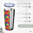 thumbnail image 3 of Juego de tres piezas de taza térmica portátil de acero inoxidable con pajita y aislamiento de 20 oz para el mes de concientización sobre el autismo, 3 of 7