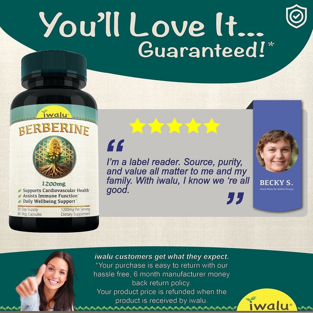 Iwalu Berberine Complex 1200mg | Metabolic Balance & Digestive Wellness | 60 Vegan Capsules | NSF Certified & USA Made