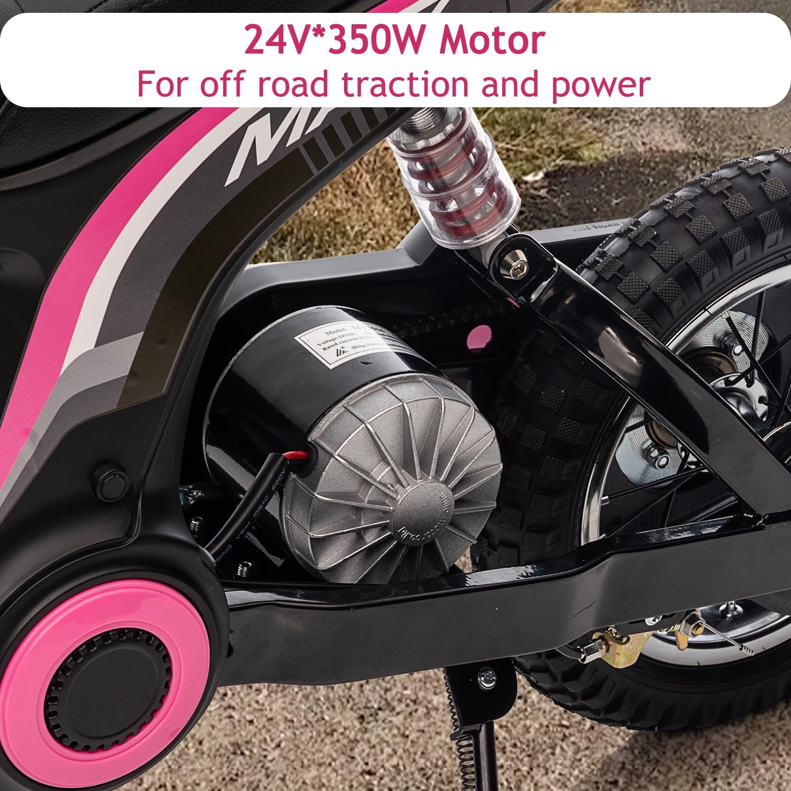 Garvee Electric Kids Dirt Bike, 12V 350W Ride on Motorcycle, High Spped Up to 14.29 MPH, 3-Speed Modes Off-Road Bike for 5-12 Years, Max Weight 135 lbs. (Pink-9)