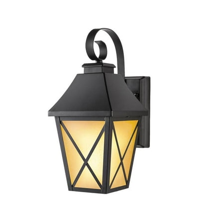 

16.3 in. Midnight Black Outdoor Hardwired Integreated LED Flicker Flame Effect Color Selectable Wall Lantern Sconce