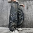 thumbnail image 6 of GiLiling Girls Y2K Aesthetic Baggy Cargo Jeans High Waist Wide Leg Distressed Denim Pants Elastic Waist Vintage Casual (Blue, 9-10 Years) (Blue, 15-16 Years), 6 of 9