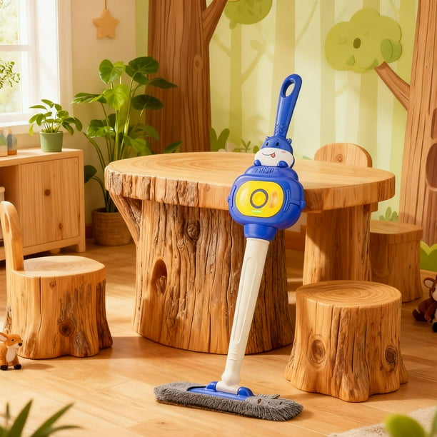 Trapeador para niños con luces y sonidos, educativo, creativo, regalo de cumpleaños, trapeador de limpieza desmontable realista, herramienta de limpie Azul