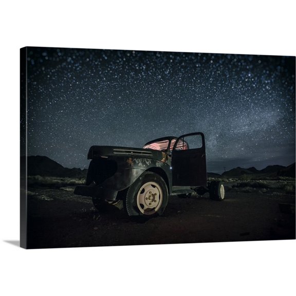 Great BIG Canvas | "Abandoned old truck with the stars and the night sky" Canvas Wall Art - 24x16