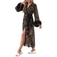 thumbnail image 4 of INSPIRE CHIC Women Leopard Long Robe Bell Sleeves Semi-Sheer Chiffon Fancy Cover Up Bridal Bathrobes with Belt ONE-SIZE Leopard, 4 of 6