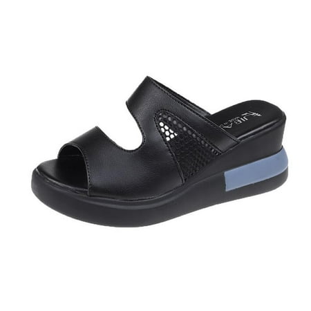

Wedge Sandals for Women Platform Slides Dressy Summer Open Toe Slip On Slippers Indoor Outdoor Comfy Soft Thick Sole Walking Shoes