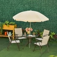 thumbnail image 3 of Resenkos 6 Pieces Patio Dining Set, Four Chairs, A Round Glass Table, Umbrella, Steel, Mesh, Glass, Beige, 3 of 11