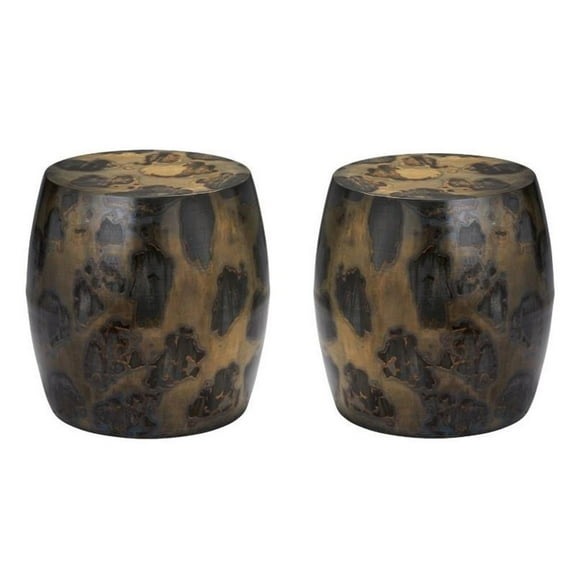 Home Square Transitional Iron Metal Side Table in Dark Brown - Set of 2