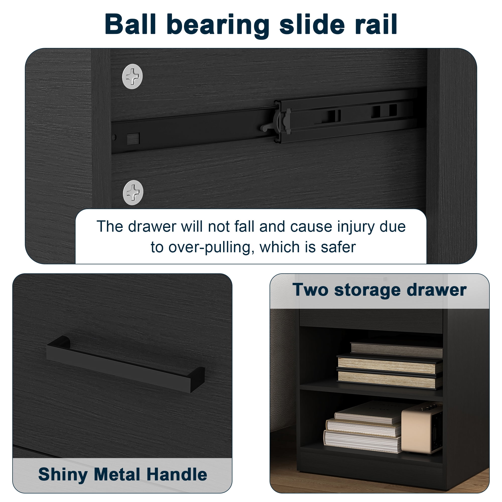 Demi Bonn 18.9" Side Table with Fast Charging Station USB C Cable Fast Charging, Wood End Table Nightstand with Drawer and Shelf for Living Room, Black