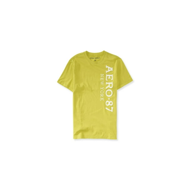 Aeropostale - Camiseta adornada con logotipo vertical para hombre, verde, pequeña Aeropostale Camiseta adornada