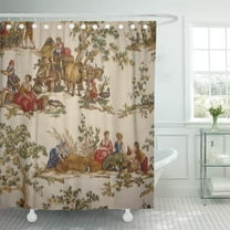 Libin Vintage French Country Toile Mojo Reversible Shower Curtain 60x72 inch