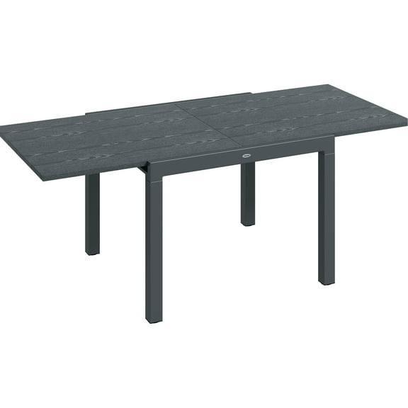 41" - 83" Extendable Outdoor Dining Table, Dark Gray, Aluminum Frame With Wood Effect Steel Top For 6 8 Seats Table In 83", And Wood-like