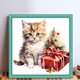 thumbnail image 2 of (18CTAFF-310__C__25x25) Hilo algodón ecológico bordado 18CT 2 hebras impresión 25*25cm kit serie punto cruz gato navideño, 2 of 9