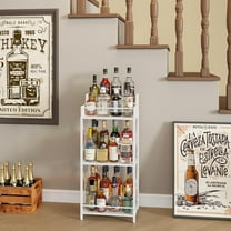 Liquor Bottle Display Shelf, Liquor Cabinet bar for Home, 4 Step Liquor cabinetck, Mini bar,Liquor Cabinet, Home Retro Bar Shelf Stand for Liquor Whiskey, Spirits (White)