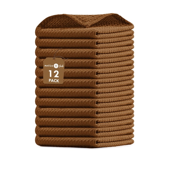 Native Fab Waffle Dishcloths, Set of 12, Cotton, 12x12 Brown