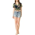 thumbnail image 3 of INSPIRE CHIC Valentine's Day Women's Shirts Hawaiian Short Sleeve Tropical Floral Button Down Tops S Navy Blue, 3 of 7