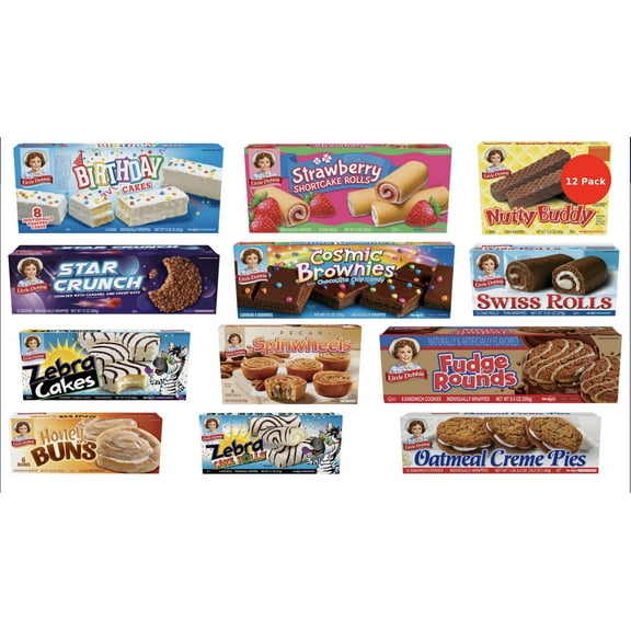 Little Debbie Snack Cake Combo (12 Pack) – Oatmeal Creme Pies, Strawberry Shortcake Rolls, Swiss Rolls, Cosmic Brownies, Honey Buns, Birthday Cake Creme Pies, And More
