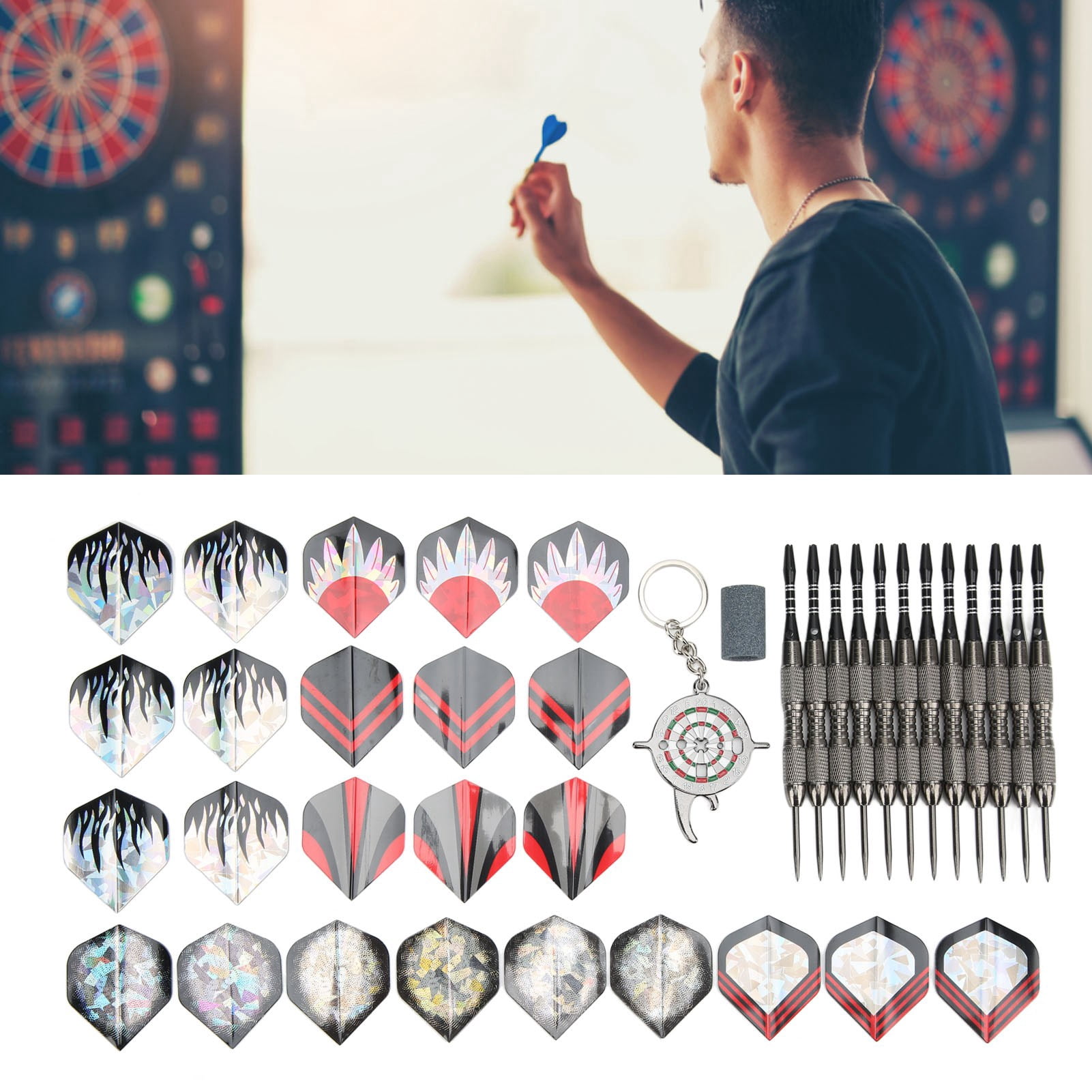 M Buder Professional 12Pcs Dart Set Stainless Steel Tip Darts Kit Anti Fall Competitive Entertaining Metal Hard Tip Darts for Beginners and Pro Players