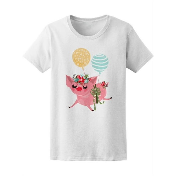 Cute Pig Flying On The Air T-Shirt Women -Image by Shutterstock, Female Large
