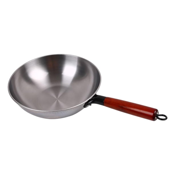 Wok de hierro sin tapa Olla de hierro Mango de madera multifuncional Utensilios de cocina 32 cm