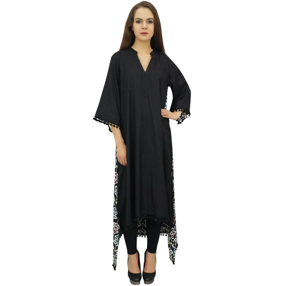 Bimba Rayon Black Hig Low Designer Kurta Dress Kurti Casual Wear With Scarf - 10