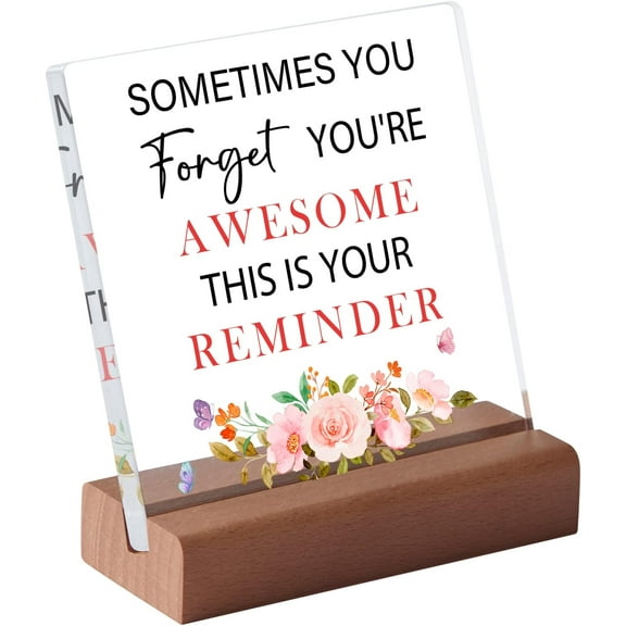 Inspirational Quotes Desk Decor Gifts for Women, Office Motivational Desk Decor, Acrylic Plaque with Wooden Stand, Inspiration Plaque Desk Decor 4x4 Inch