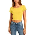 thumbnail image 4 of Dolkfu Womens Tops Short Sleeve Crew Neck Backless Yellow T Shirts Cropped Pullover Summer Shirts for Women S, 4 of 8
