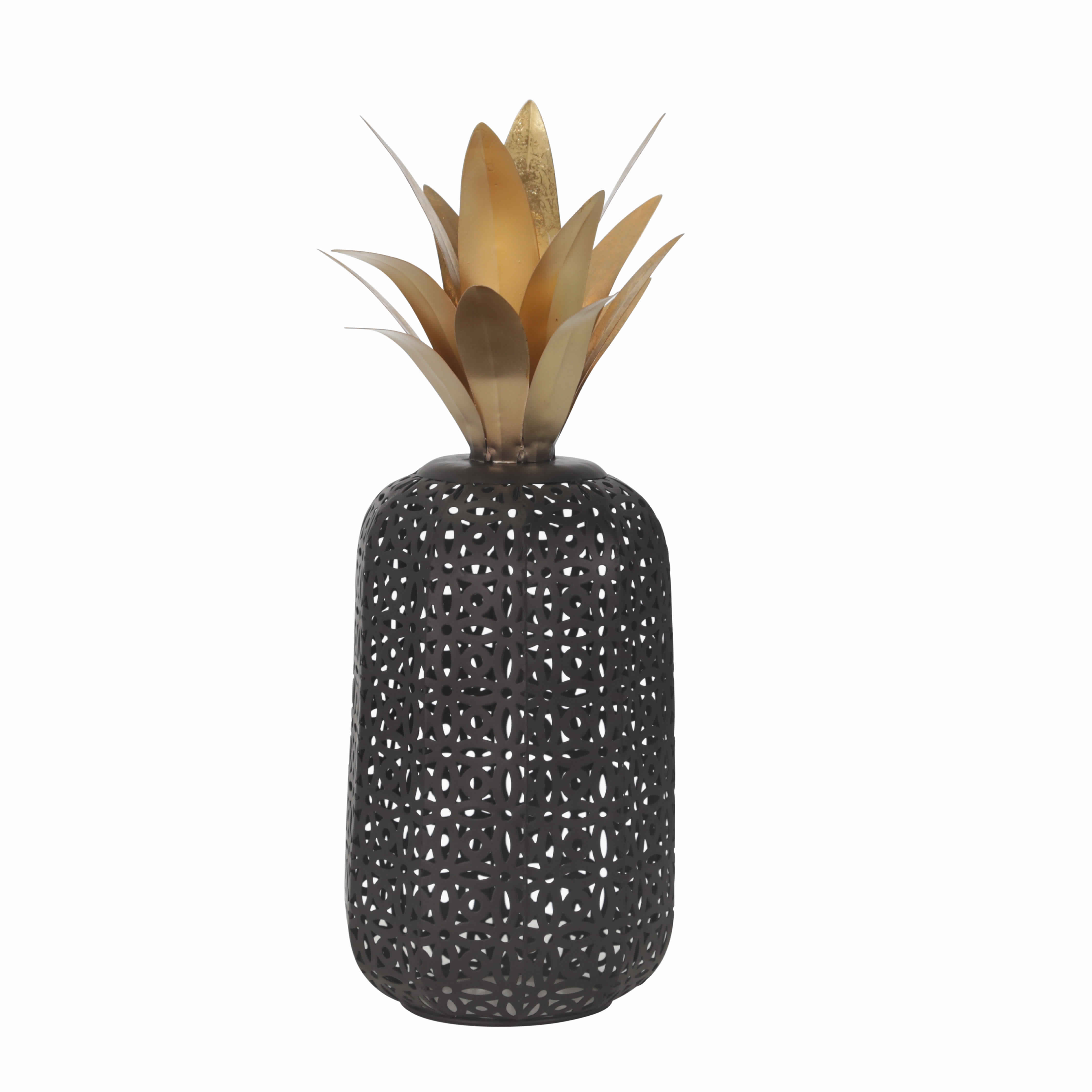 Metal Pineapple Decor with Cut Out Details, Large, Black and Bronze