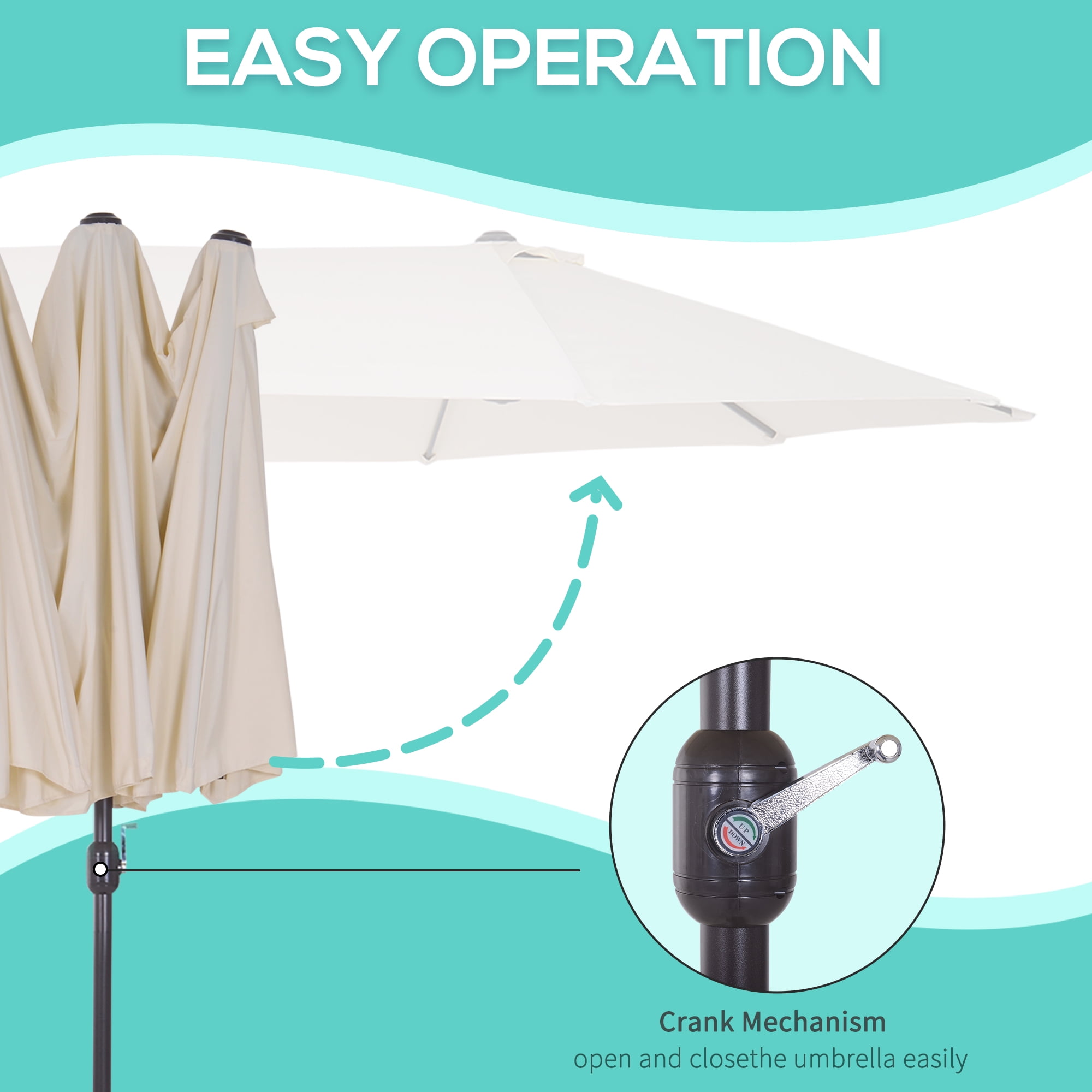Outsunny 15' Extra Large Double Patio Umbrella for Pool, Cream White