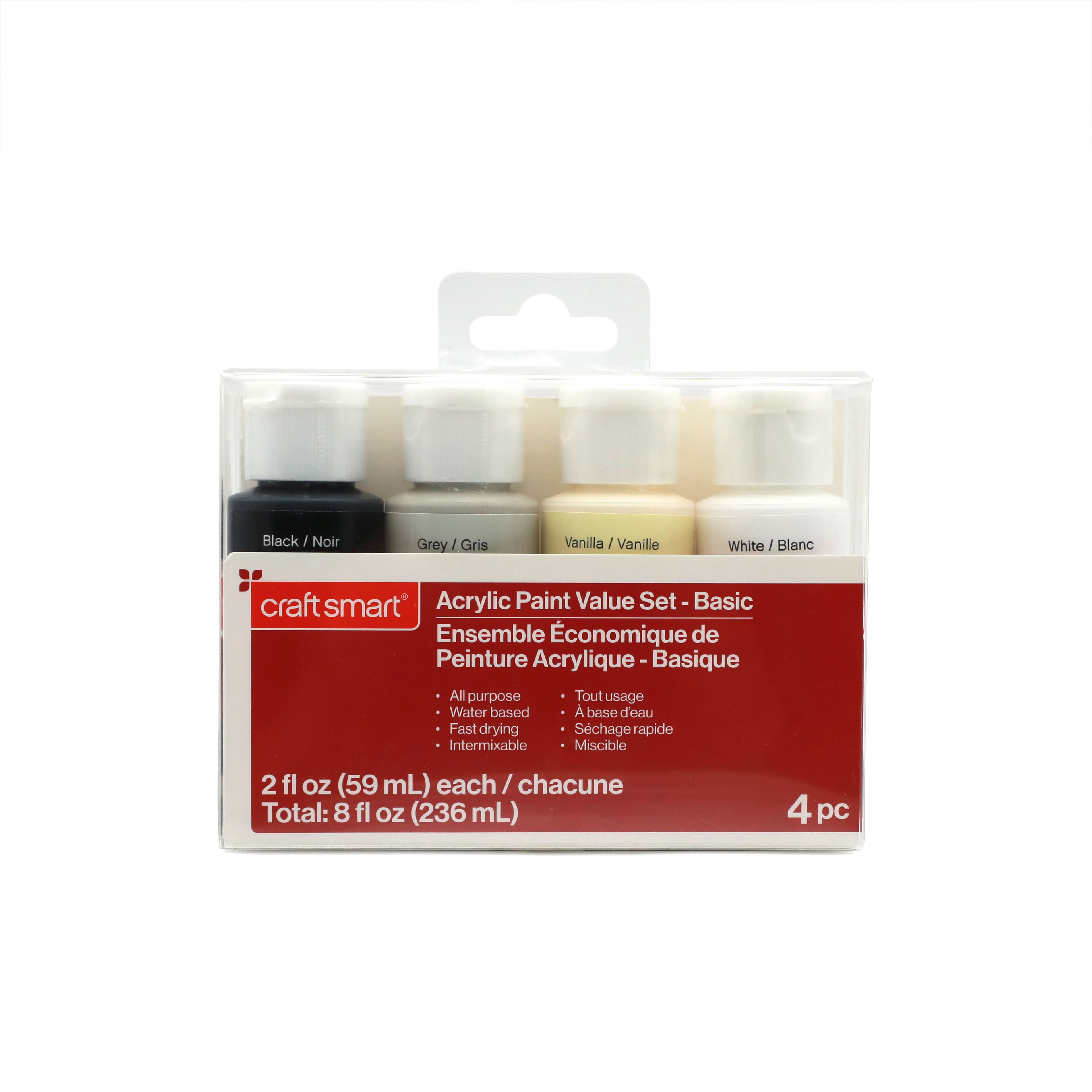 Craft Smart Basics Acrylic Paint, Fast-Drying Multi-Surface Matte Finish, White/Vanilla/Black/Gray, 2 fl. oz., 24 Packs (96 Total Bottles)