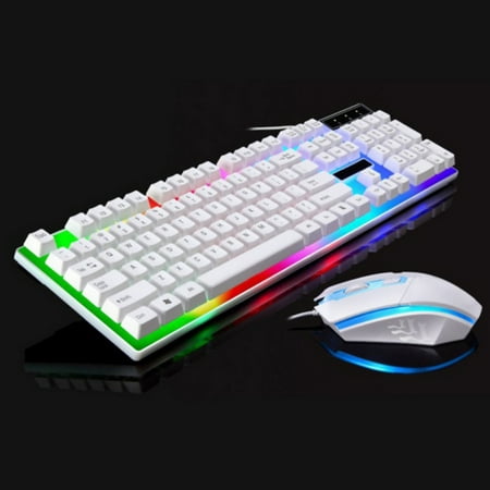 Gaming Keyboard Mouse Combo, RGB LED Backlit 104 Keys USB Wired Ergonomic Wrist Rest Keyboard for Windows PC