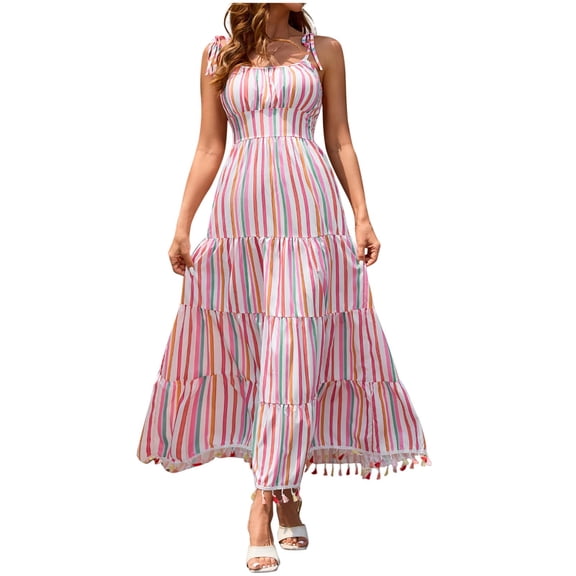 Antinious Womens Dresses for Party,Ladies Casual Beach Dress,Summer Dresses for Women Printing Fold Camis Sleeveless Neck Dress,Pink,XL