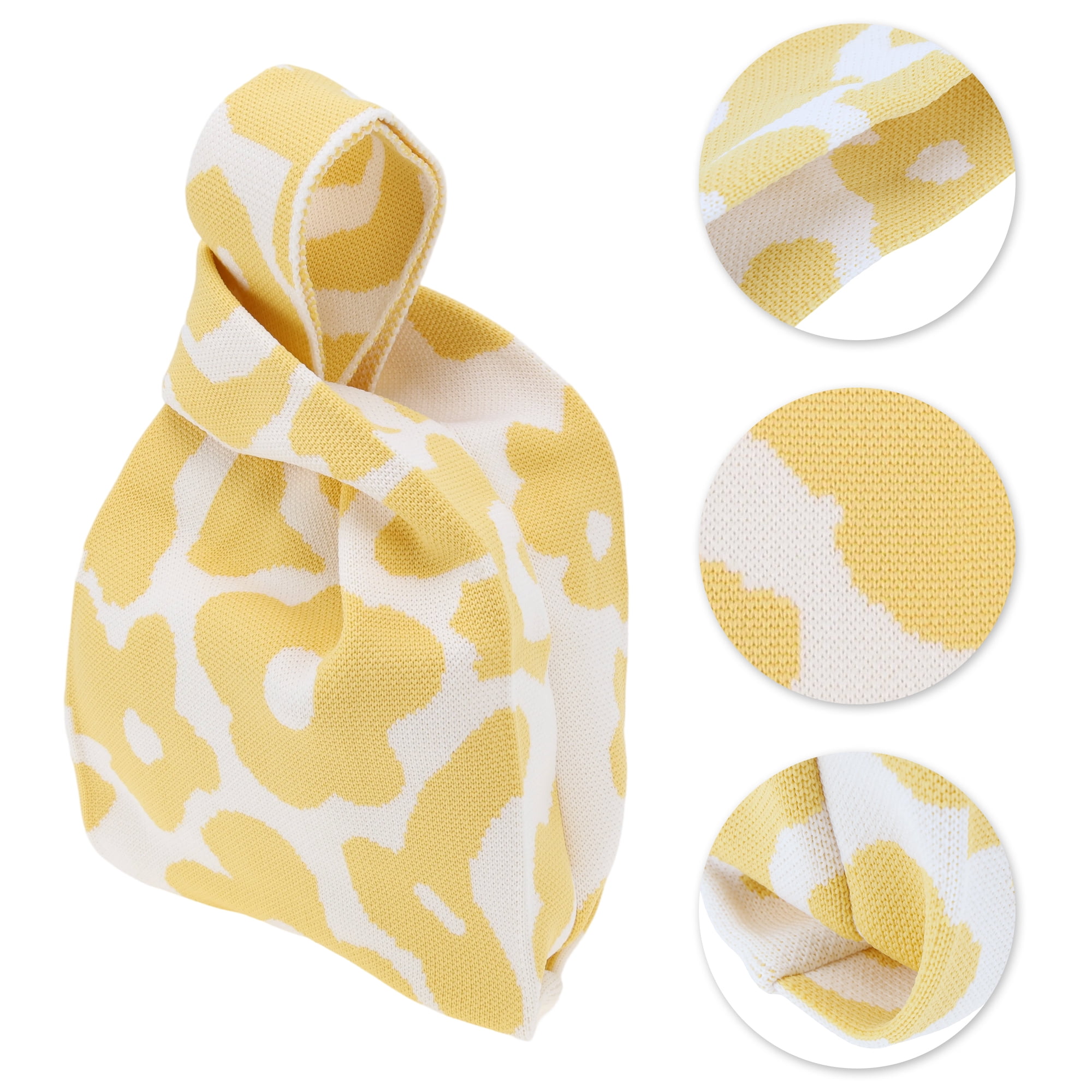 Unique Bargains Flower Knitted Wrist Bag Yellow 1 Pc