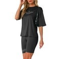 thumbnail image 4 of INSPIRE CHIC Women's 2 Piece Outfits Letter Printed Workout Short Sleeve T-Shirt Bodycon Shorts Lounge Sets XS Black, 4 of 6