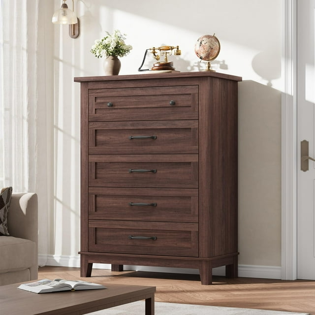 Garvee Commode à 5 Tiroirs pour Chambre, Commode Verticale avec Grand Rangement, 15,8 Pouces X 31,5 Pouces X 41,3 Pouces, Brun