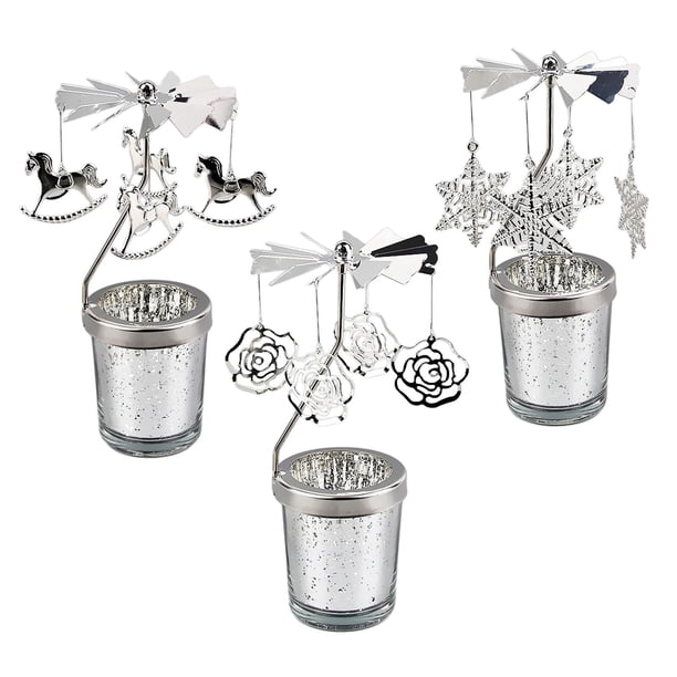 3x Candelabro giratorio Candelabro Caballo y copo de nieve y flores