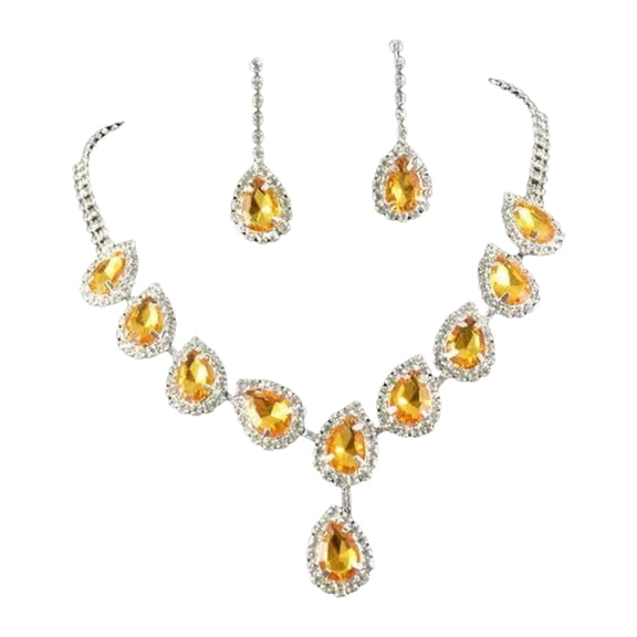 Joernso 1 Set Women Necklace Earrings Water Drop-shaped Rhinestone Jewelry Sparkling Bright Luster Jewelry Set for Prom