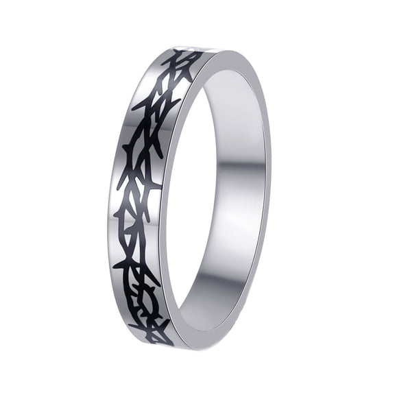 HIJONES Men's Women's Stainless Steel Minimalist Vine Plant Plain Signet Ring 4MM Flat Wedding Band Silver Size 9