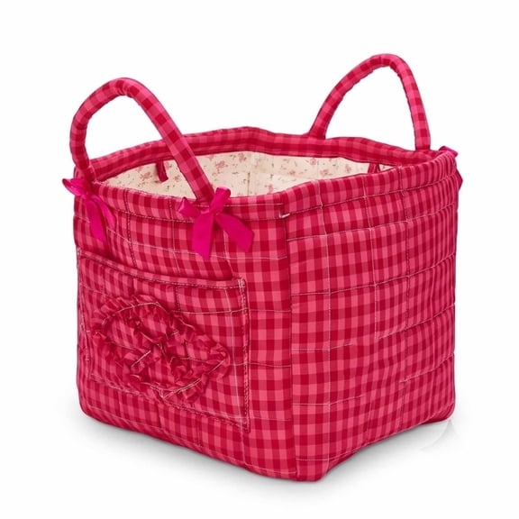 Boho Fabric Storage Basket Quilted Floral Print Baskets Organizer Bin with Handles for Home, Office, Picnic, Shopping, and Nursery (1PC)