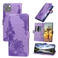 thumbnail image 2 of Wallet Case for iPhone 13 Pro with Card Slots Kickstand Magnetic Cover, Embossed Flower PU Leather Case with Detachable Wrist Strap Cover for iPhone 13 Pro 6.1 Inch,Purple, 2 of 13