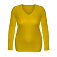 thumbnail image 2 of Emmalise Women's Junior and Plus Size Vneck Tshirt Long Sleeves Shirt Tee, 2xl, Mustard, 2 of 5