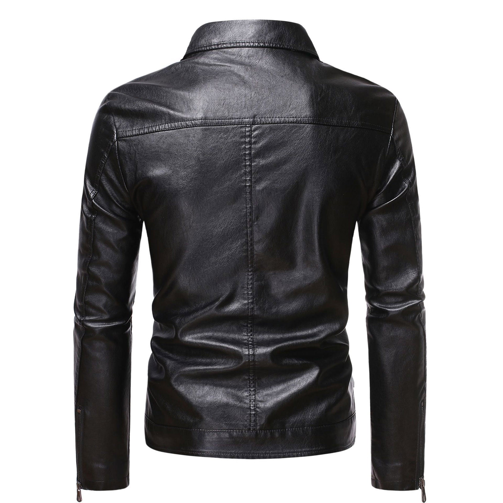 Men's Motorcycle Leather Jacket Large Size Pocket Black Zipper Lapel Slim  Fit Male Spring And Autumn High Quality Pu Coat