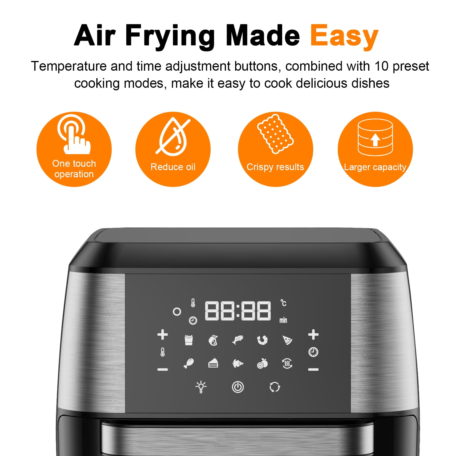 Jacgood 10In1 Digital 13QT Air Fryer Oven w/ Touch Screen,View Window Oilfree For Family Size  1800W(图3)