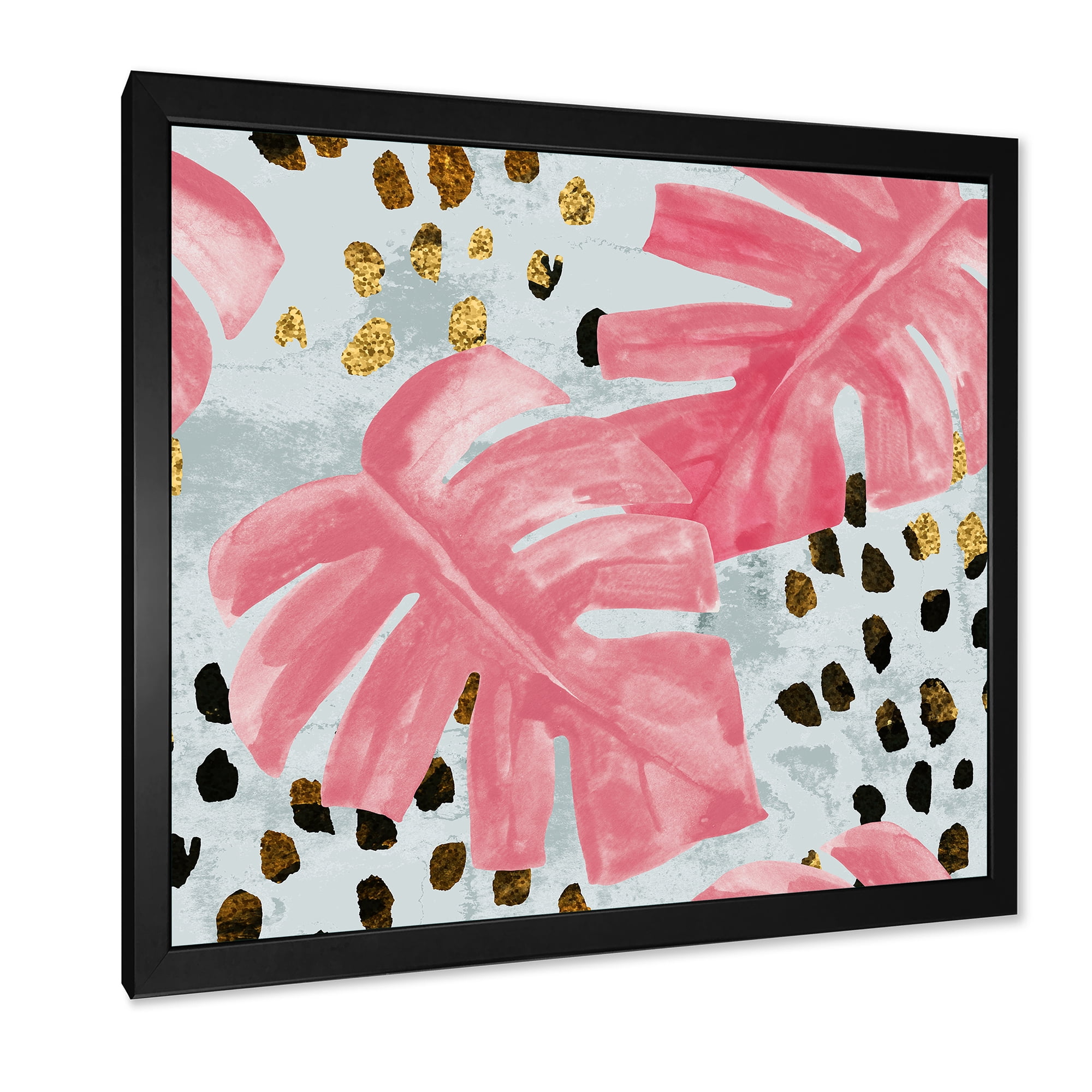 Designart 'Rough Brush Strokes Pink Colored Monstera II' Tropical Framed Art Print