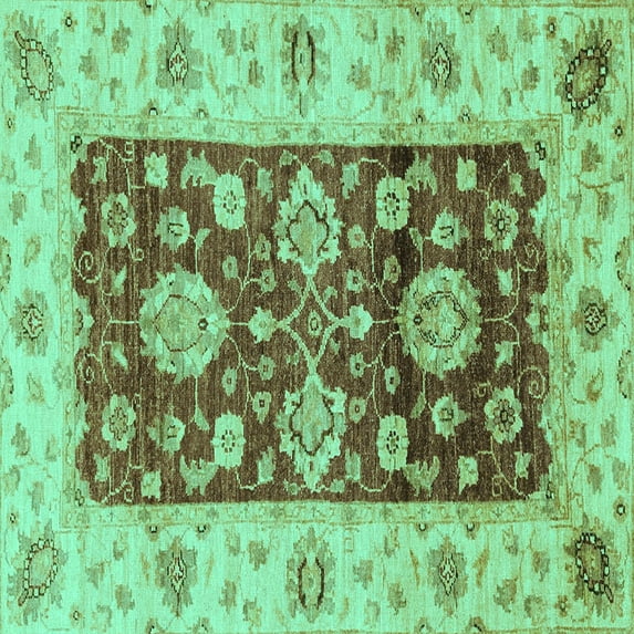 Ahgly Company Machine Washable Indoor Square Oriental Turquoise Blue Traditional Area Rugs, 8' Square