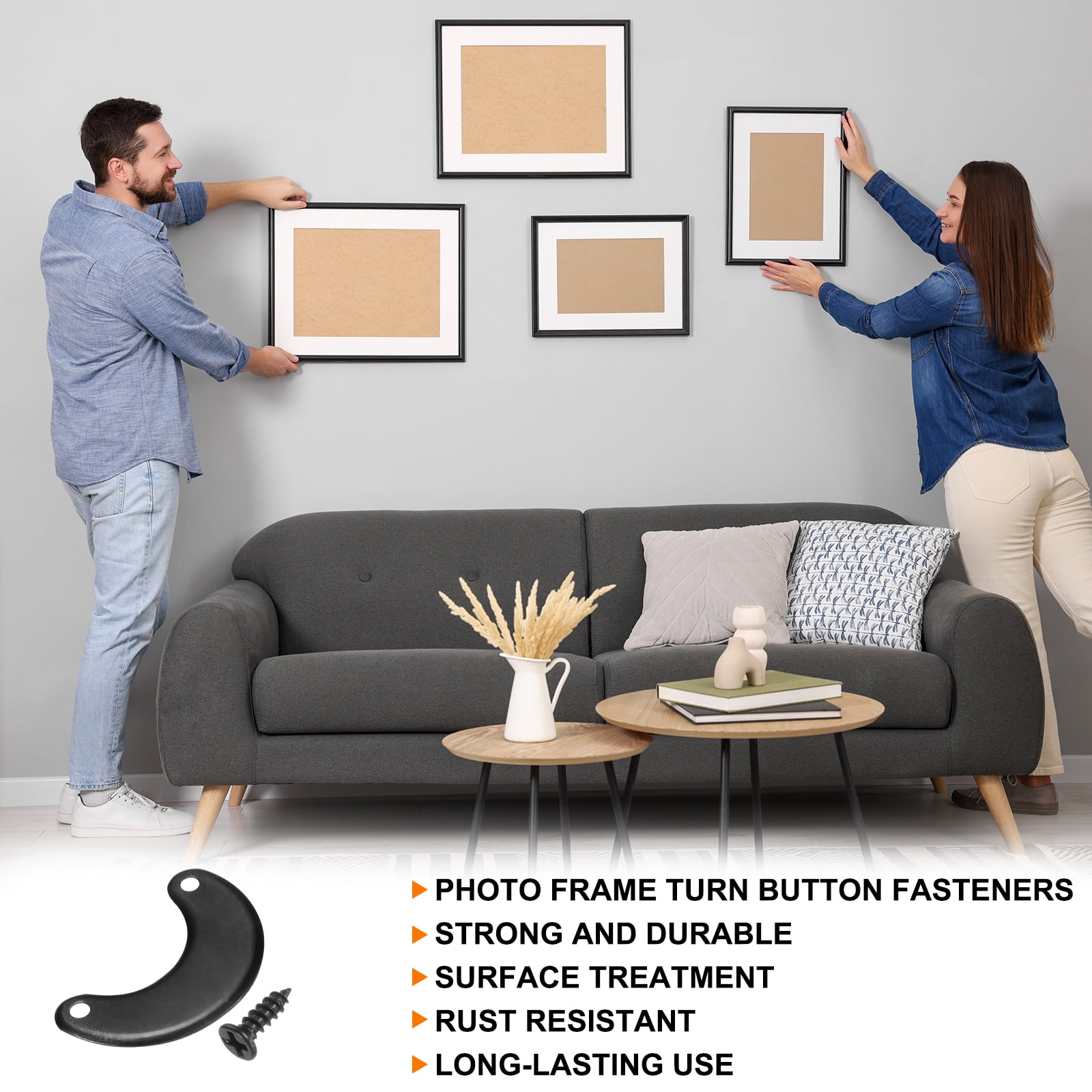 Uxcell 200Pcs Photo Frame Turn Button Fasteners 200Pcs Screws Picture Turn Backing Clip for Hanging Picture Craft, Black