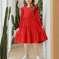 thumbnail image 7 of bbymog Dresses for Girls 10-12 Solid Color Fluffy Long Sleeve Layered Dress Girls Clothes Red 5 Years, 7 of 7