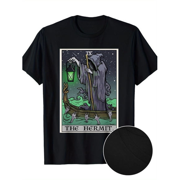 The Hermit Tarot Card Gothic Halloween Grim Reaper Horror T Shirt190g
