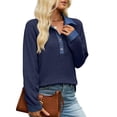 thumbnail image 3 of Wevis Women's Denim Collar Knit Sweater, Long Sleeve Henley Button Down Autumn Blouse, Casual Loose Fall Pullover Tops, 3 of 7